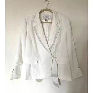 Vintage Serafina Party-Blazer Jacke weiß Pailletten Strass verziert Druckknopf Gr. 20 - Bild 1 von 12