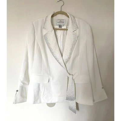 Chaqueta Blazer De Colección Serafina Blanca Lentejuelas Estrás Adornada A Presión Fiesta Talla 20 Foto 1 de 4