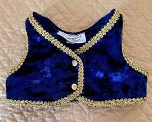 Vermont Teddy Bear Fancy Ethnic Vest Velvet Blue with Gold Trim and Snaps - Picture 1 of 5
