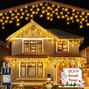 Eisregen Lichterkette Außen warmweiß LED Weihnachtsbeleuchtung 5/10/15M m/Timer - Bild 1 von 20