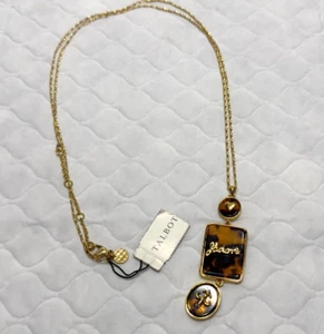 Ta;bots Jadore Fleur De Lis Faux Turtle Goldtone Necklace Chain Pendant 32" - Picture 1 of 13