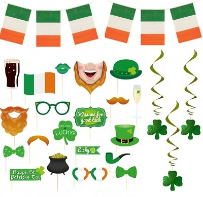 Bandera Irlandesa Banderín Foto Accesorios Trébol Día de San Patricio Fiesta 6 Naciones Irlanda Foto 1 de 4