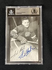 SID ABEL SIGNED DETROIT RED WINGS MCCARTHY POSTCARD PHOTO BECKETT AUTHENTICATED