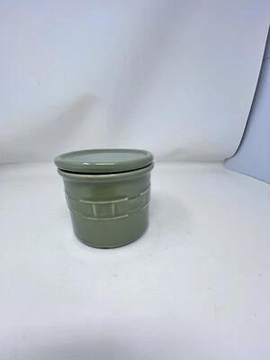 Vaso de sal Longaberger Pottery Woven Traditions Sage 1 pinta con tapa de montaña rusa 4" Foto 1 de 4