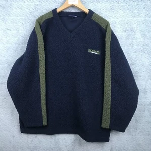 Vintage Donnay Polaire Sherpa Veste Homme 2XL Bleu Olive Col V Oversize Pullover - Imagen 1 de 7