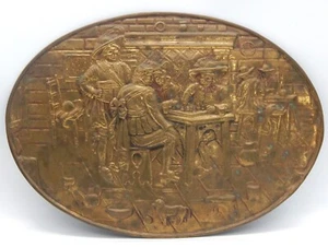 VTG Oval Brass Embossed Old England Tavern Scene 20"x 14" Wall Art Made England - Picture 1 of 7