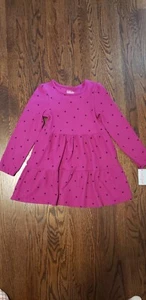 NWT Girl's Cat and Jack Fuchsia black polka long sleeve dress w/ tiered skirt  8 - Picture 1 of 5
