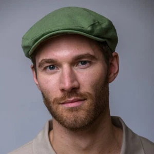 Linen Flat Cap for Men (Green) - Picture 1 of 2
