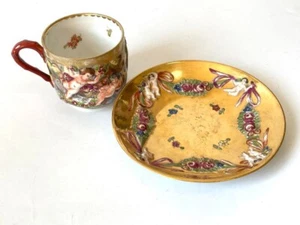 Antique Italy Capodimonte Cup Saucer Gold Used - Picture 1 of 10