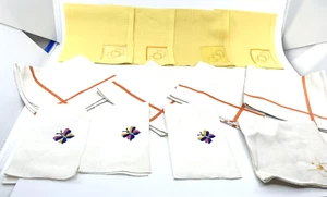 12 FINGER TOWELS/NAPKINS Some EMBROIDERED Trim-ORANGE STRIPE-BUTTERFLY - Picture 1 of 12