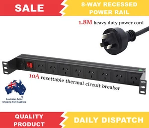 Rack Mount Power Board 1RU 8 Way Outlets Strip Rail Powerboard 3 Pin Prolink AUS - Picture 1 of 3