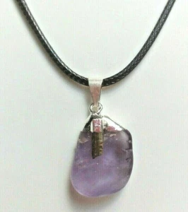 Pendentif amethyste et barrette de tourmaline 2 cm + cordon noir règlable ref 3 - Imagen 1 de 3