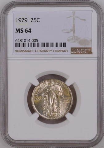 1929-P 25C STANDING-LIBERTY-QUARTER NEAR-GEM NGC MS64 90% FULL HEAD RARITY R4 Cover