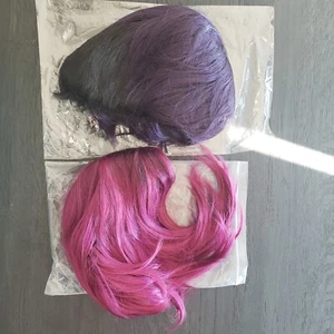 Purple to Pink Ombre Long Bob Purple Short Straight Bangs Synthetic Wig Lot of 2 - Picture 1 of 12