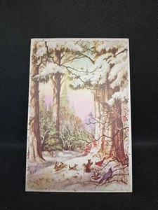 VINTAGE Acquerello Scena Foresta Invernale Animali Biglietto Auguri Natale Firmato - Foto 1 di 4