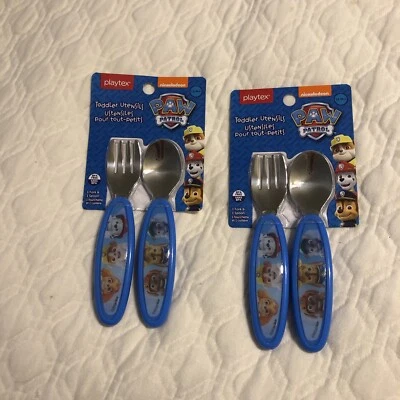 Juegos de 2 utensilios/tenedor y cuchara Playtex Mealtime Paw Patrol para niños pequeños Foto 1 de 4