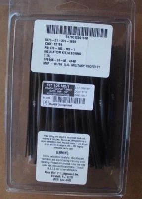 Kit surtido de tubos termorretráctiles Alpha FIT-105-MS-1, negro, sesenta piezas, 6" Ea Foto 1 de 4