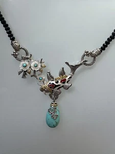 Barbara Bixby Rare Fish & Flowers 925 Sterling Silver 18K Gold Necklace - Picture 1 of 10