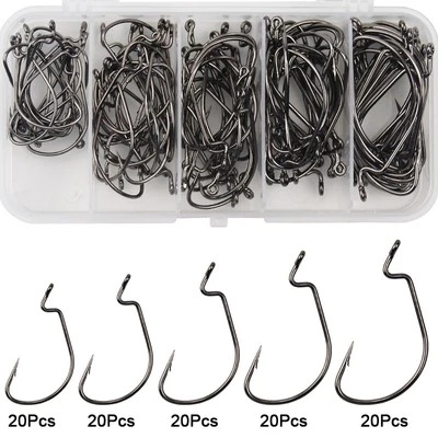 100Pcs EWG Worm Hook Wide Gap Jig Fishing Crank Bass Hooks For Soft Plastic Bait - Image 1 of 4
