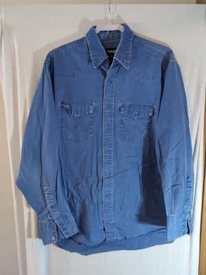 De Colección Wrangler Para Hombres 16.5 X 35 Camisa Denim Jean Perla Botón a Presión Vaquero Occidental Foto 1 de 4