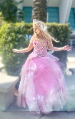 Glinda From Wicked Movie Dress Cosplay Including Hand Beaded Corset And Crown - Image 1 of 4