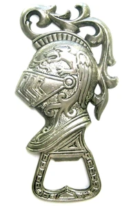 Vintage Medieval Knight Helmet Heavy Metal Silver Tone Bottle Opener - Picture 1 of 2