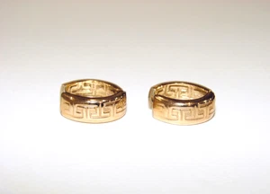 10K YELLOW GOLD GREEK KEY DESIGN HUGGIE EARRINGS 2.79G HOOP - Picture 1 of 7