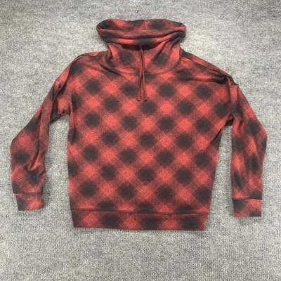 Sudadera Maurices Mujer Grande L Roja Búfalo Capucha Cuello Cuadros Elastizada Pullover Foto 1 de 4
