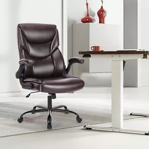 PU Leather Ergonomic High Back Computer Chair with Flip-up Arms Swivel Wheels - Picture 1 of 13