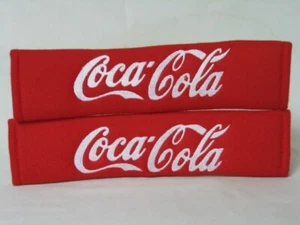 2 pcs (1 PAIR) Coca Cola Embroidery Seat Belt Cover Shoulder Pads (White on Red) - Picture 1 of 1