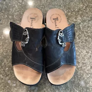 Denken Sie nach! Mizzi Damen-Slidesandalen aus schwarzem Nappaleder Korkkkeilabsatz Größe 6/EU37 - Bild 1 von 10