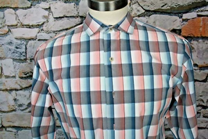 TOMMY BAHAMA Mens Shirt Traditional Plaid Gray Camel All Cotton Spread Collar M - Picture 1 of 10
