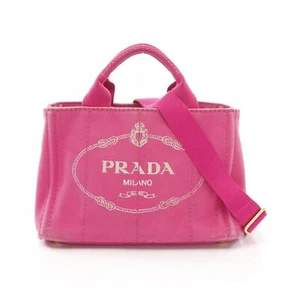 PRADA CANAPA 2way shoulder Tote Bag B2439G canvas Pink Used Women logo - Picture 1 of 11