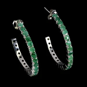 925 Sterling Silver Earrings Round Emerald 3mm Natural Gemstone jewelry - Picture 1 of 14