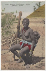 1910 Topless, Naked, Ethnic African Woman - Senegal Hand Colored Postcard - Picture 1 of 2