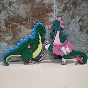 Vintage Wooden Dinosaurs Wall Hanging Nursery Childrens Room Decor - Picture 1 of 16