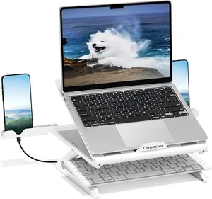 Olmaster Support Ordinateur Portable Pliable Riser Ergonomique pour Bureau MacBook 9-15,6", Blanc - Photo 1/8