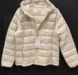 New Athleta Aire Puffer Jacket Bone Ivory Cream Size M Medium New with Tags Hood - Picture 1 of 7