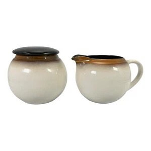 Pier 1 Saraha Creamer and Lidded Sugar Bowl Set MCM Black Brown Blend to Ivory - Picture 1 of 12