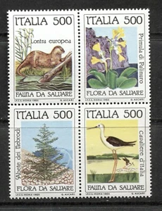 ITALY 1985, NATURE CONSERVATION, BIRD, ANIMAL, FLOWER, TREE. Scott 1637a, MNH - Picture 1 of 1