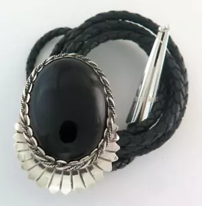 Awesome große Bolo-Krawatte aus Sterlingsilber schwarz Onyx Southwestern Sunburst - Bild 1 von 6