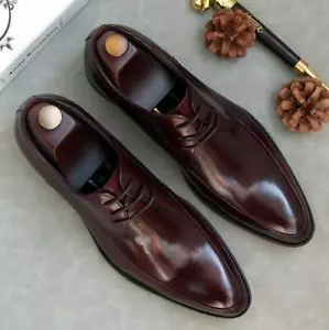 Real Leather Mens Dress Formal Shoes Business Work Oxfords Wedding Pointy Toe L - Picture 1 of 10