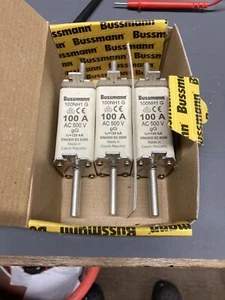 Bussmann 100NH1G H.R.C. Fuses 100amp 500volts x 3 - Picture 1 of 2
