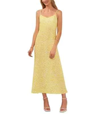 Vestido midi Vince Camuto estampado cuello en V correa de espagueti para mujer L limón brillante Foto 1 de 4