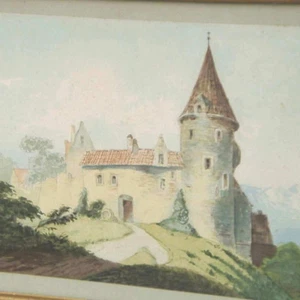 Romantiker 19. Jhd. Wer kennt diese BURG ? Aquarell !!! Schloss ? Wo ?  - Bild 1 von 5