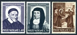 Vatican 295-297, MNH. Mi 360-362. St Vincent de Paul, St Louisa de Marillac,1960 - Picture 1 of 1