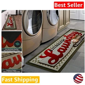 Farmhouse Laundry Room Rug Runner 20"x59" - Non-Slip Stain-Resistant Kitchen Mat - Picture 1 of 9