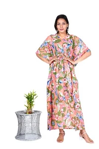 Indian Pfirsich Blumen Baumwolle Handmade Nacht Maxi Kleid Braut Kaftan Damen - Bild 1 von 1