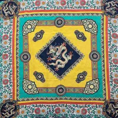 Brillante 100% Seda Grande Dragón Chino Floral Bufanda Dramática 35"x36" Hilos de Oro Foto 1 de 4