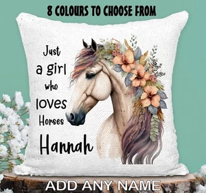 Horse Cushion Cover Sequin Throw Pillow Flip Sequins Personalised - Picture 1 of 12